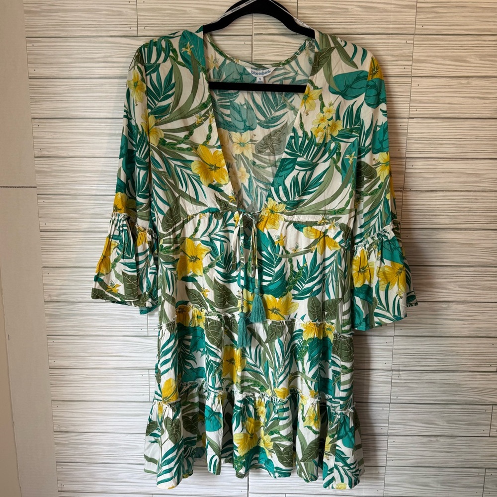 Blue Island Tropical Leaf Print Dress